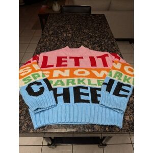 H&M Colorful Let It Snow Sparkle & Cheer Jacquard Knit Sweater Light‎ Pink XS